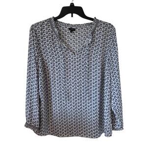 Talbots Woman Birdcage Print Blouse Plus Size 1 X White Blue